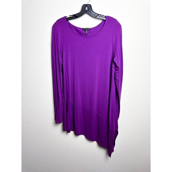 Eileen Fisher Plum Bateau NK Tunic Womens Purple Long Sleeve Asymmetrical Hem To - Picture 1 of 7